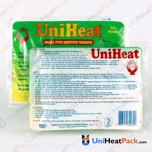  UniHeat 30 hour back side view of shipping warmer packaging.