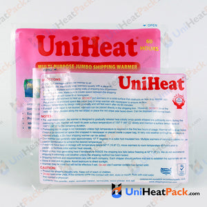 UniHeat 60 hour back side view of shipping warmer packaging.