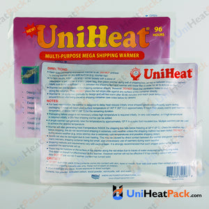 UniHeat 96 hour back side view of shipping warmer packaging.