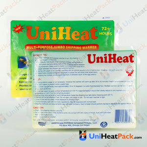 UniHeat 72 hour back side view of shipping warmer packaging.
