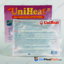 Load image into Gallery viewer, UniHeat 96 hour back side view of shipping warmer packaging.
